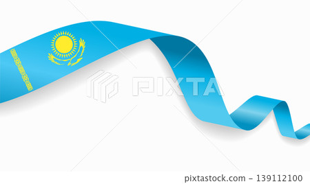 Kazakhstan flag waving ribbon design for national holidays. Vector illustration. 139112100