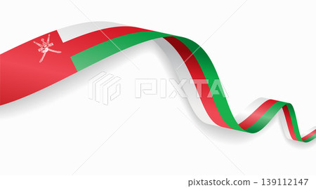 Omani flag waving ribbon design for national holidays. Vector illustration. 139112147