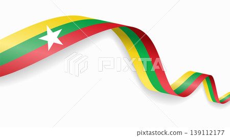 Myanmar flag waving ribbon design for national holidays. Vector illustration. 139112177