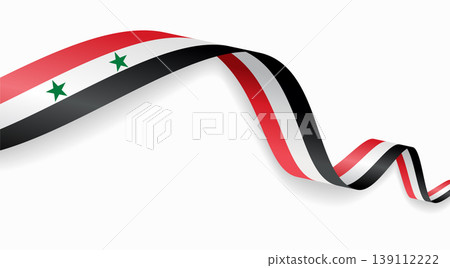 Syrian flag waving ribbon design for national holidays. Vector illustration. 139112222