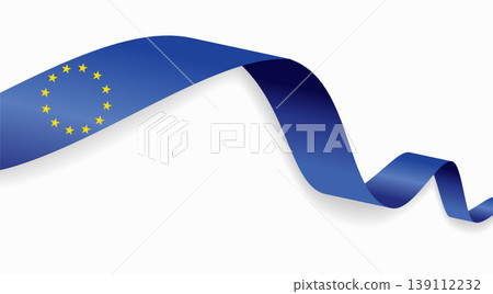 European Union flag waving ribbon design for national holidays. Vector illustration. 139112232