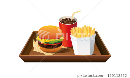 Drink red (orange) Back arrangement _ Hamburger set with tea tray Drink red (orange) Back arrangement _ Hamburger set with tea tray 139112352