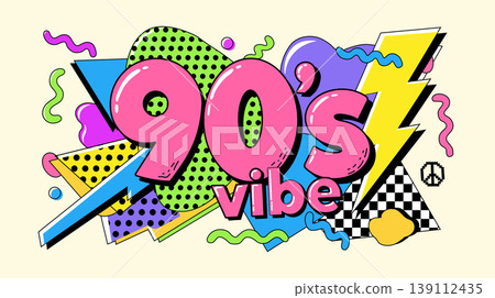 90s Vibe Retro Pop Art Vector Illustration with Memphis Geometric Shapes 139112435
