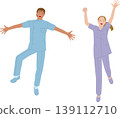 An illustration depicting a male and female nurse, conveying an image of them working energetically. 139112710