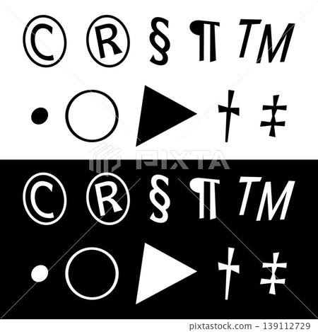 Legal symbols and punctuation marks for document layout. Universal icon set for branding and web design. Vector illustration Legal symbols and punctuation marks for document layout. Universal icon set for branding and web design. Vector illustration 139112729