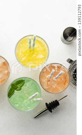 Cocktails bartender tools vertical mixology concept Cocktails bartender tools vertical mixology concept 139112793