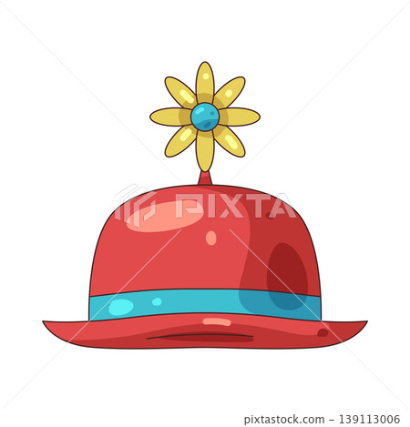 Illustration of red bowler hat with a flower Illustration of red bowler hat with a flower 139113006