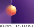 Abstract purple background divided by a translucent glass panel and a glowing orange sphere. 139113103