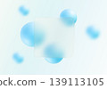 Glassmorphism square panel with blue gradient spheres on pale background 139113105
