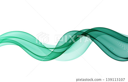Abstract green transparent wave ribbon isolated on light background Abstract green transparent wave ribbon isolated on light background 139113107