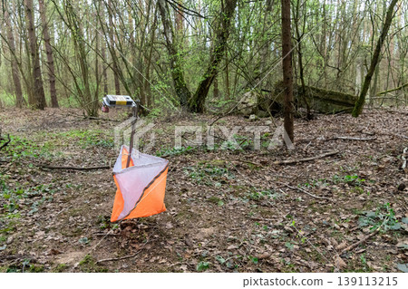 Orange and white orienteering control point flag Orange and white orienteering control point flag 139113215