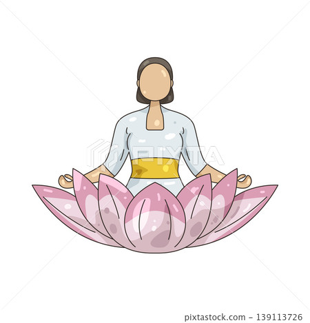 Illustration of Balinese woman meditating in lotus flower 139113726