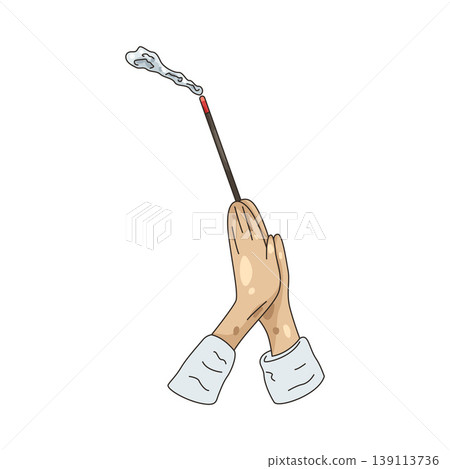 Illustration of hand holding incense stick  139113736