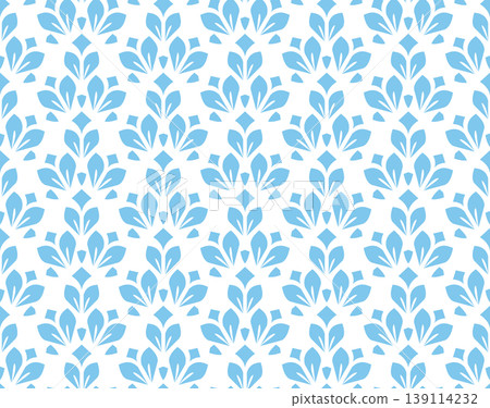 Flower geometric pattern. Seamless vector background. White and blue ornament Flower geometric pattern. Seamless vector background. White and blue ornament 139114232