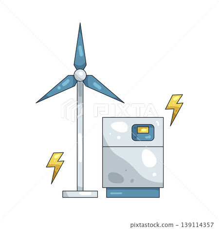 Illustration of wind turbine and energy storage system Illustration of wind turbine and energy storage system 139114357