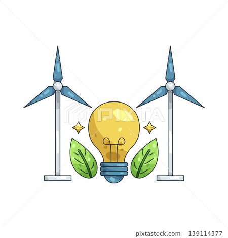 Illustration of wind turbine and light bulb Illustration of wind turbine and light bulb 139114377