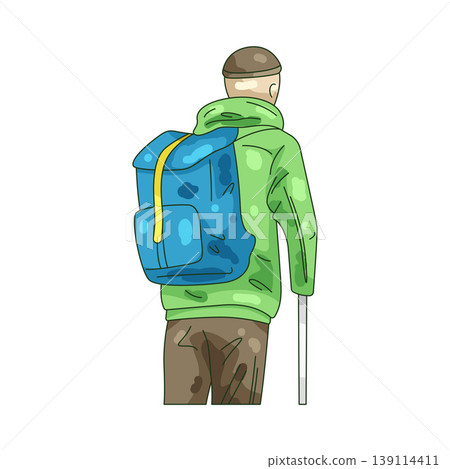 Illustration of hiker with backpack and trekking pole Illustration of hiker with backpack and trekking pole 139114411