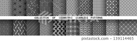 Geometric set of seamless black and gray patterns. Simple vector graphics Geometric set of seamless black and gray patterns. Simple vector graphics 139114465