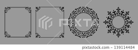 Set of decorative frames Elegant vector element for design in Eastern style, place for text. Floral black and gray frames. Lace illustration for invitations and greeting cards Set of decorative frames Elegant vector element for design in Eastern style, place for text. Floral black and gray frames. Lace illustration for invitations and greeting cards 139114484
