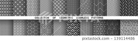Geometric set of seamless black and gray patterns. Simple vector graphics Geometric set of seamless black and gray patterns. Simple vector graphics 139114486