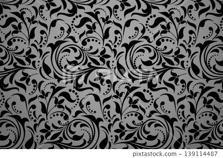Flower pattern. Seamless gray and black ornament. Graphic vector background Flower pattern. Seamless gray and black ornament. Graphic vector background 139114487