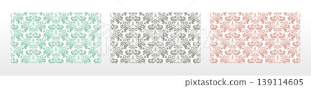Wallpapers in the style of Baroque.. Set of colored floral ornaments. Seamless vector backgrounds Graphic patterns for fabric, wallpaper, packaging. Ornate Damask flower illustration Wallpapers in the style of Baroque.. Set of colored floral ornaments. Seamless vector backgrounds Graphic patterns for fabric, wallpaper, packaging. Ornate Damask flower illustration 139114605