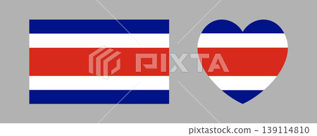 National flag of Costa Rica sticker, banner. Rectangle, heart badge, button set. Costa Rica flag rectangular, heart icon. Background flag of Costa Rica. National flag of Costa Rica sticker, banner. Rectangle, heart badge, button set. Costa Rica flag rectangular, heart icon. Background flag of Costa Rica. 139114810