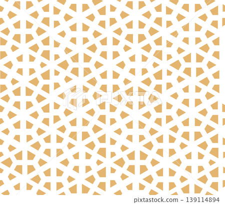 Abstract geometric pattern. A seamless vector background. White and golden ornament. Graphic modern pattern. Simple lattice graphic design Abstract geometric pattern. A seamless vector background. White and golden ornament. Graphic modern pattern. Simple lattice graphic design 139114894