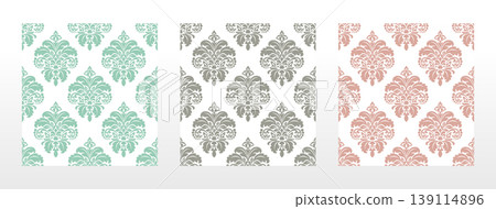 Wallpapers in the style of Baroque.. Set of colored floral ornaments. Seamless vector backgrounds Graphic patterns for fabric, wallpaper, packaging. Ornate Damask flower illustration Wallpapers in the style of Baroque.. Set of colored floral ornaments. Seamless vector backgrounds Graphic patterns for fabric, wallpaper, packaging. Ornate Damask flower illustration 139114896