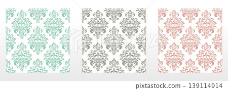 Wallpapers in the style of Baroque.. Set of colored floral ornaments. Seamless vector backgrounds Graphic patterns for fabric, wallpaper, packaging. Ornate Damask flower illustration Wallpapers in the style of Baroque.. Set of colored floral ornaments. Seamless vector backgrounds Graphic patterns for fabric, wallpaper, packaging. Ornate Damask flower illustration 139114914