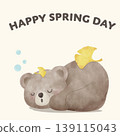 Spring Bear Coquette Joyful Sleep and Ginko leaf in Spring Garden Nature Theme illustration 139115043