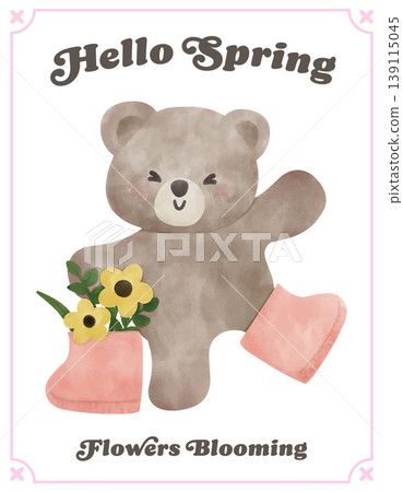 Spring Bear Coquette Joyful with Flower Boots in Spring Garden Nature Theme illustration Spring Bear Coquette Joyful with Flower Boots in Spring Garden Nature Theme illustration 139115045