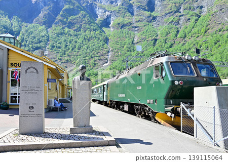 Flåm Railway Museum and its parked El17 electric locomotive Flåm Railway Museum and its parked El17 electric locomotive 139115064