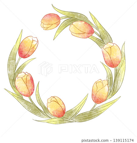Cute tulip wreath, watercolor style illustration 139115174