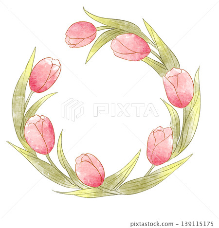 Cute tulip wreath, watercolor style illustration 139115175