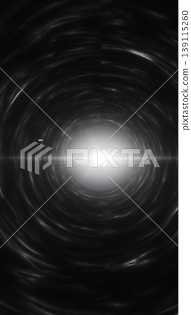 Black and white swirling tunnel with bright center flare, abstract vortex corridor suggesting wormhole travel, speed, and deep space distortion Black and white swirling tunnel with bright center flare, abstract vortex corridor suggesting wormhole travel, speed, and deep space distortion 139115260
