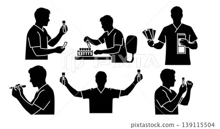 Black Solid Lab Professional Silhouettes Set of Six on White Background Black Solid Lab Professional Silhouettes Set of Six on White Background 139115504
