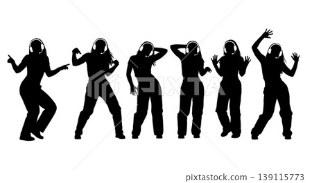 Black Solid Pop Dancer Silhouettes Set of Six on White Background Black Solid Pop Dancer Silhouettes Set of Six on White Background 139115773