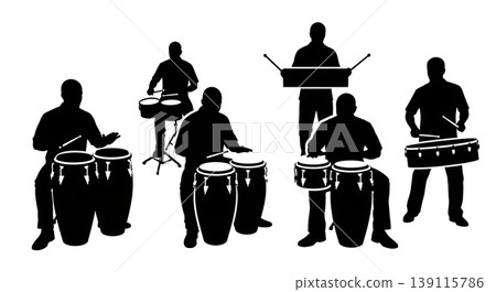 Black Solid Pop Star Silhouettes Set of Six on White Background Black Solid Pop Star Silhouettes Set of Six on White Background 139115786