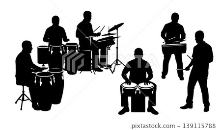 Black Solid Pop Star Silhouettes Set of Six on White Background 139115788