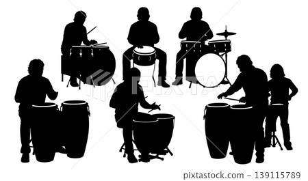 Black Solid Pop Star Silhouettes Set of Six on White Background 139115789