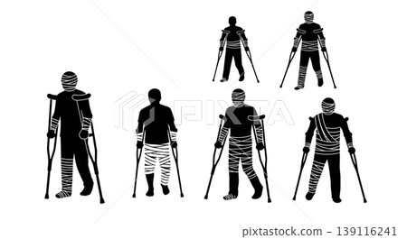 Black Solid Orthopedic Patient Silhouettes Set of Six on White Background 139116241