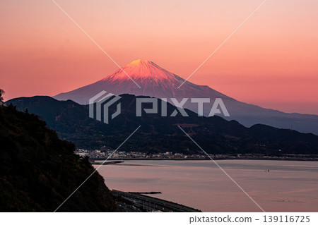 Mount Fuji at red as seen from Satta Pass Mount Fuji at red as seen from Satta Pass 139116725