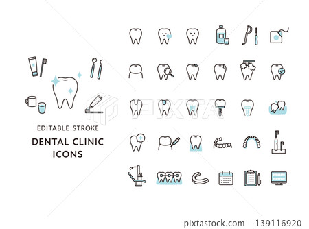 Icon set related to dental treatment and dentists Icon set related to dental treatment and dentists 139116920