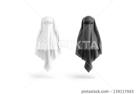 Blank black and white female niqab mockup png, transparent background, 3d rendering. Empty nationality wrap headdress mock up cut out. Clear middle east women clothing with privacy eyes template. Blank black and white female niqab mockup png, transparent background, 3d rendering. Empty nationality wrap headdress mock up cut out. Clear middle east women clothing with privacy eyes template. 139117083
