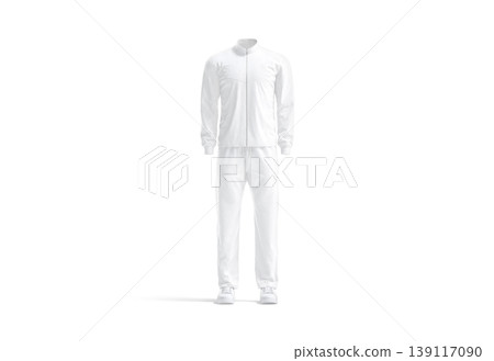 Blank white olympic team unifrom mockup png, transparent background, 3d rendering. Empty training athletics costume with jacket and pants mock up cut out. Crew or sporty coach activewear template. Blank white olympic team unifrom mockup png, transparent background, 3d rendering. Empty training athletics costume with jacket and pants mock up cut out. Crew or sporty coach activewear template. 139117090
