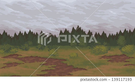 Rural field with forest pixel art landscape Rural field with forest pixel art landscape 139117193