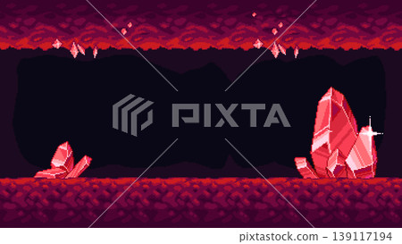 Pixel crystal cave underground game level scene Pixel crystal cave underground game level scene 139117194