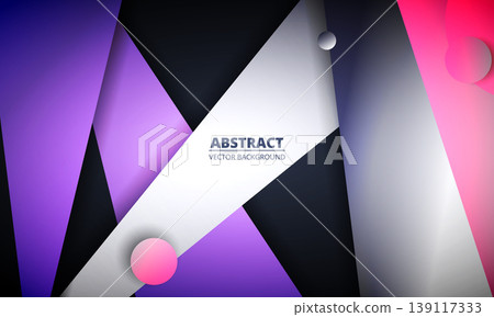 Vibrant geometric abstract background showcasing layered diagonal triangles, magenta and purple gradients, soft spotlight and glossy highlights, subtle circular accents 139117333