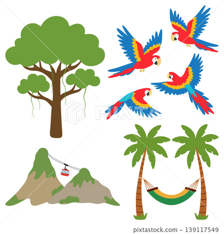Brazilian tropical nature and travel icon set Brazilian tropical nature and travel icon set 139117549